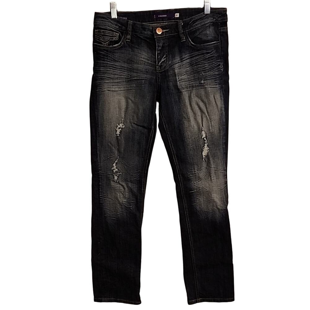 Vigoss Dark Wash Distressed Skinny Jeans, Size 9